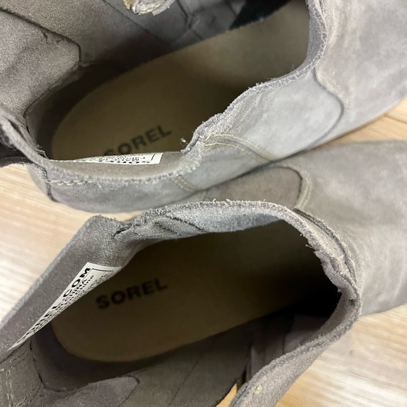 Sorel NEW Evie Waterproof Suede Wedge Booties Gray/Tan - Size 8.5 - Picture 2 of 10